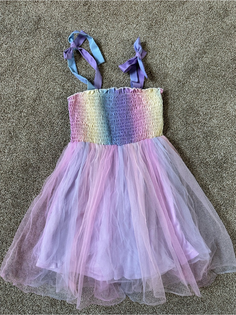 Girls Rainbow Pastel Tulle Dress - Purple Pink Blue